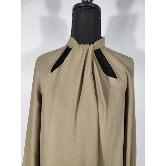 Marciano Tan Unique Neckline With Gathered Fabric Cut-out Long Sleeve - Picture 2 of 7